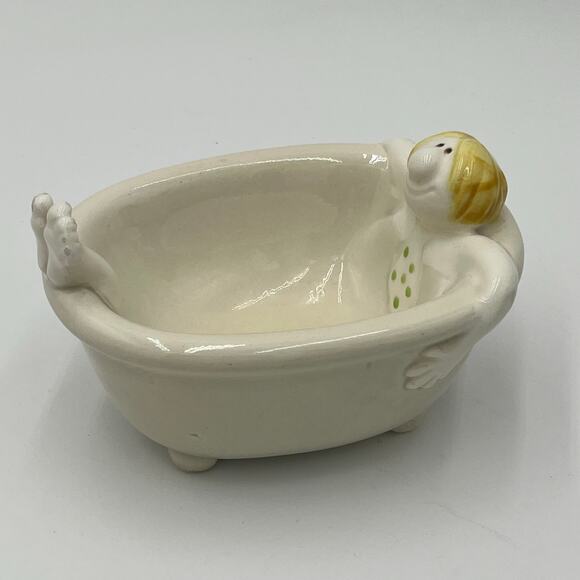 Vintage 1975 Fitz & Floyd DOWN THE DRAIN Soap Dish Man in Tub 5" - Picture 3 of 11